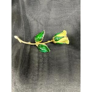 Giovanni Floral Brooch VTG 1960s Enamel Yellow Green Pin,Signed Designer Jewelry